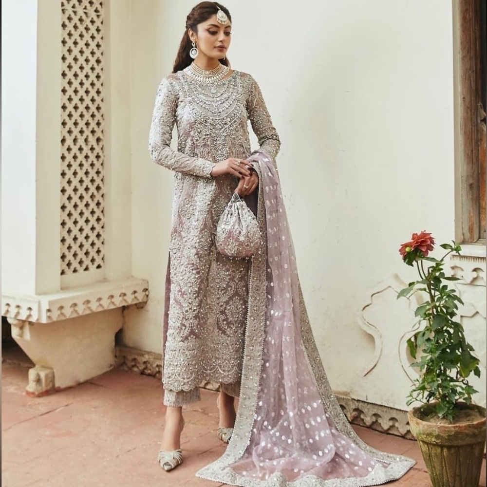 Lilac Silver tissue beauty with delicate embroidery